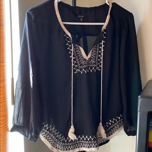 black blouse with tie detail